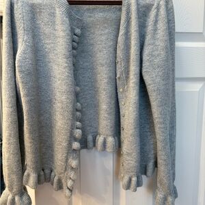 CeCe Light Gray Ruffled Cardigan
